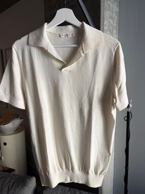 Suitsupply Cream Short-Sleeve Polo Knit